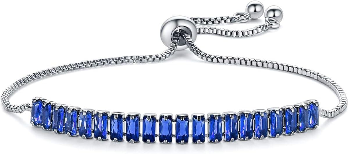 ZerQ Women Fashion Bracelets Jewelry Sterling Silver Plated Charm Bangle Bracelet Handmade Gift (White Blue)
