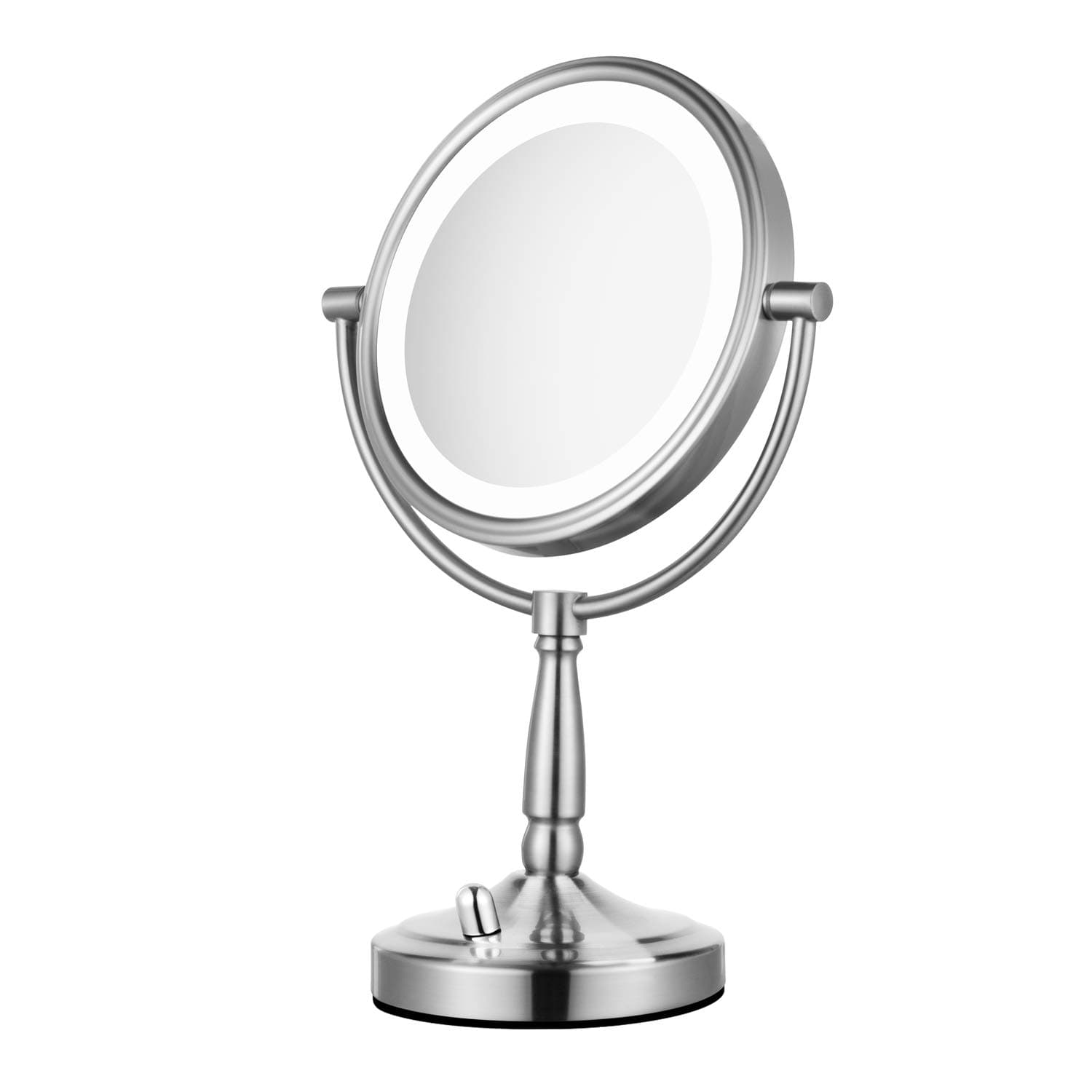 Lighted Makeup Mirror - 8'' LED Vanity Mirror 7x Magnification Double Sided Mirror Battery Operated Nickel Finish ALHAKIN