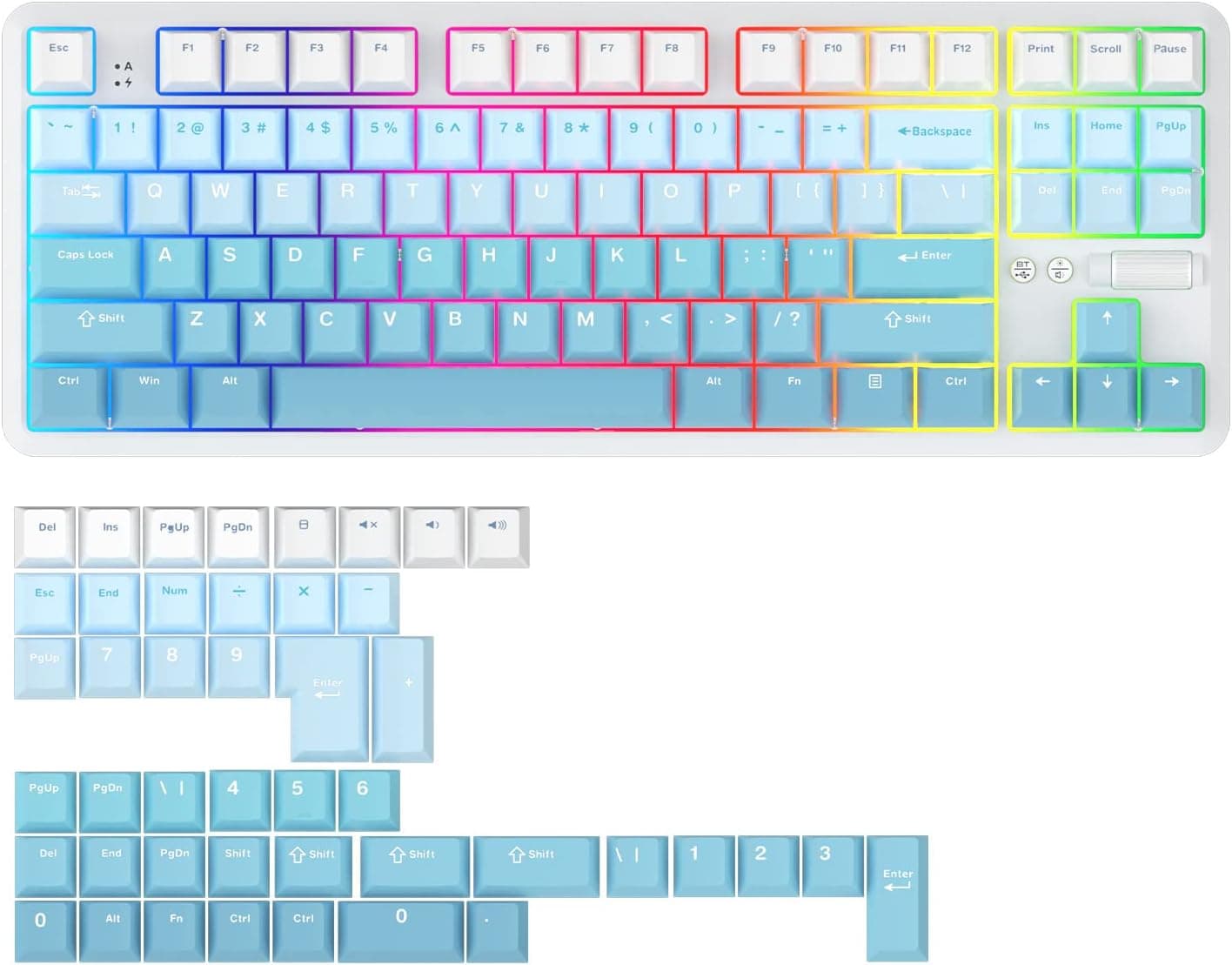 NACODEX 132 Keys Gradient Blue PBT Keycaps Set, Cherry Profile Lake Blue Summer Keycap for 61/87/ 104/108 Mechanical Keyboard, Compatible with Cherry/Gateron/Otemu/Kailh Switch
