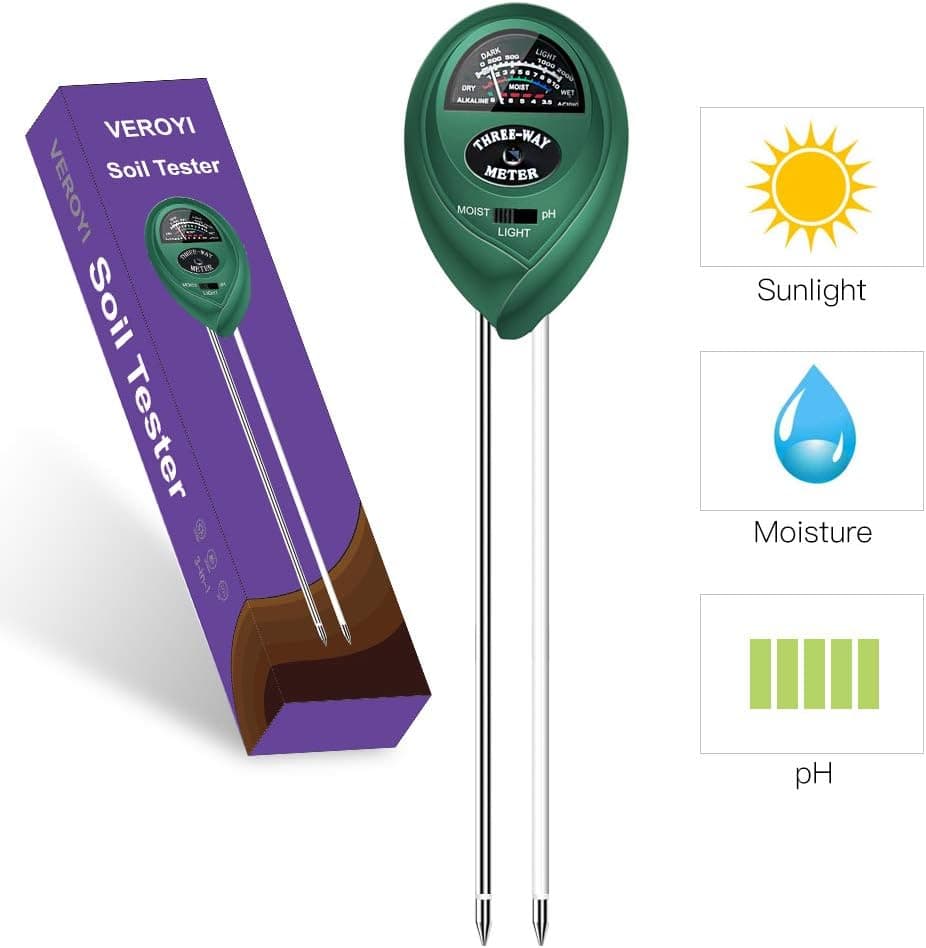 Veroyi Soil pH Meter, 3-in-1 Plant Soil Moisture Sensor pH Light Tester for Gardener (Green)