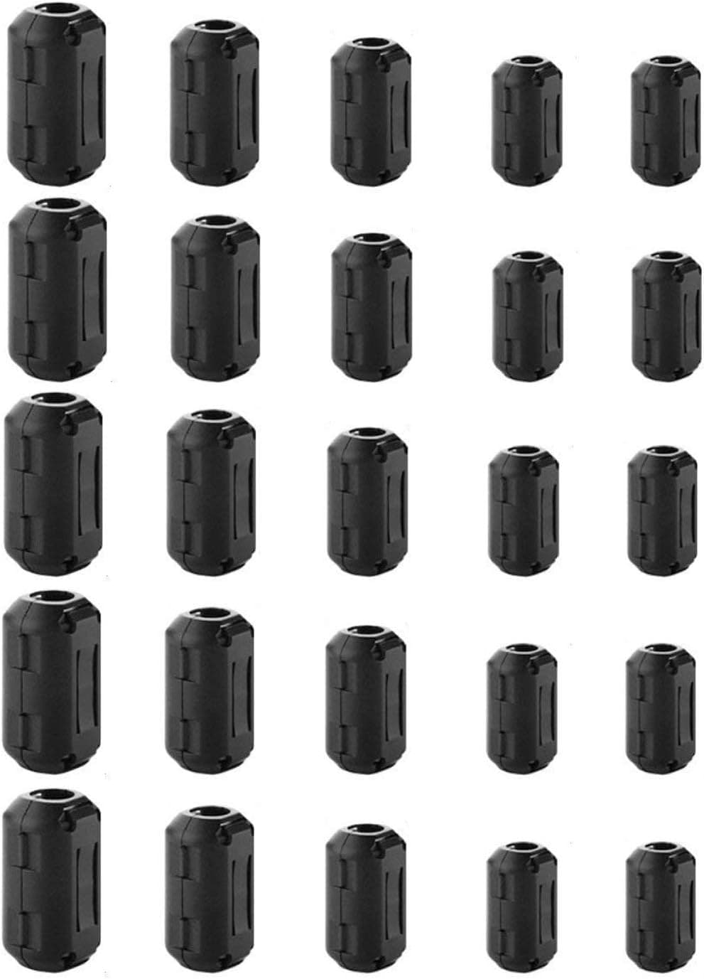 25 Pieces Clip-on Ferrite Ring Cores - DGQ RFI EMI Noise Suppressor Cable Clip for 3.5mm/ 5mm/ 7mm/ 9mm/ 13mm Diameter Led Light Radio Static