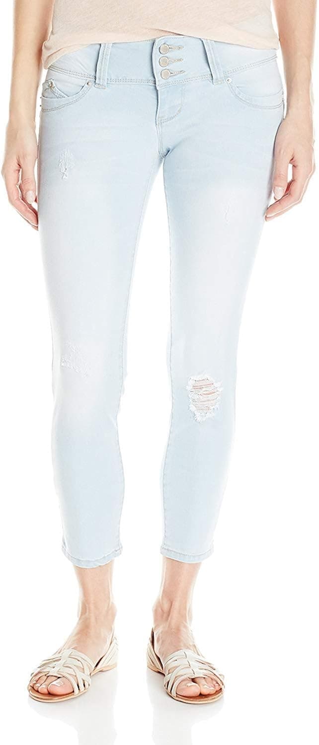 YMI Women's Wannabettabutt Destructed Triple Button Flood