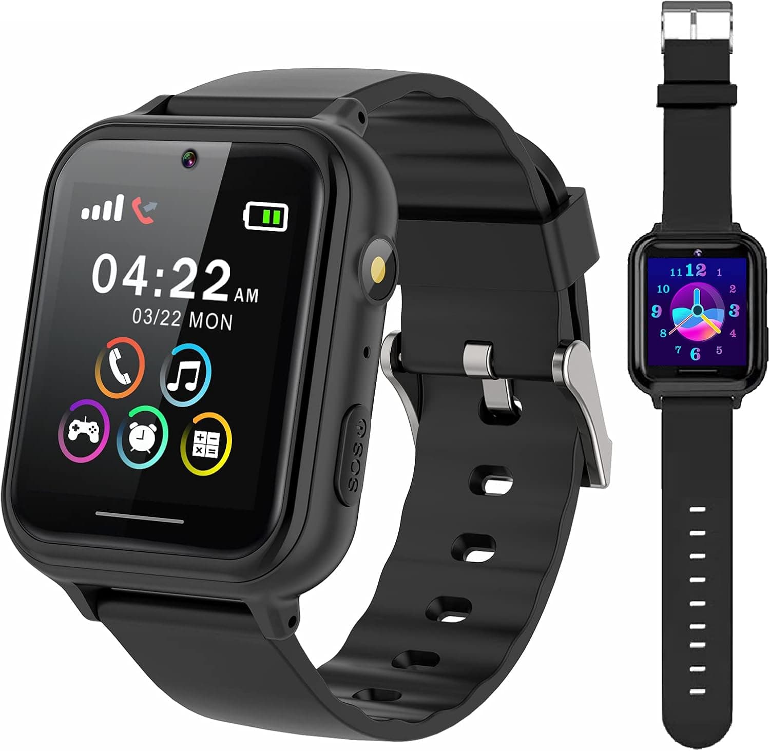 PTHTECHUS Smart Watch for Kids - Boys Girls Smartwatch with 2 Way Phone Need 2G SIM to Call SOS Games Music MP3 Player HD Selfie Camera Calculator Alarm Timer 12/24 Hours for 4-13 Years Old Students