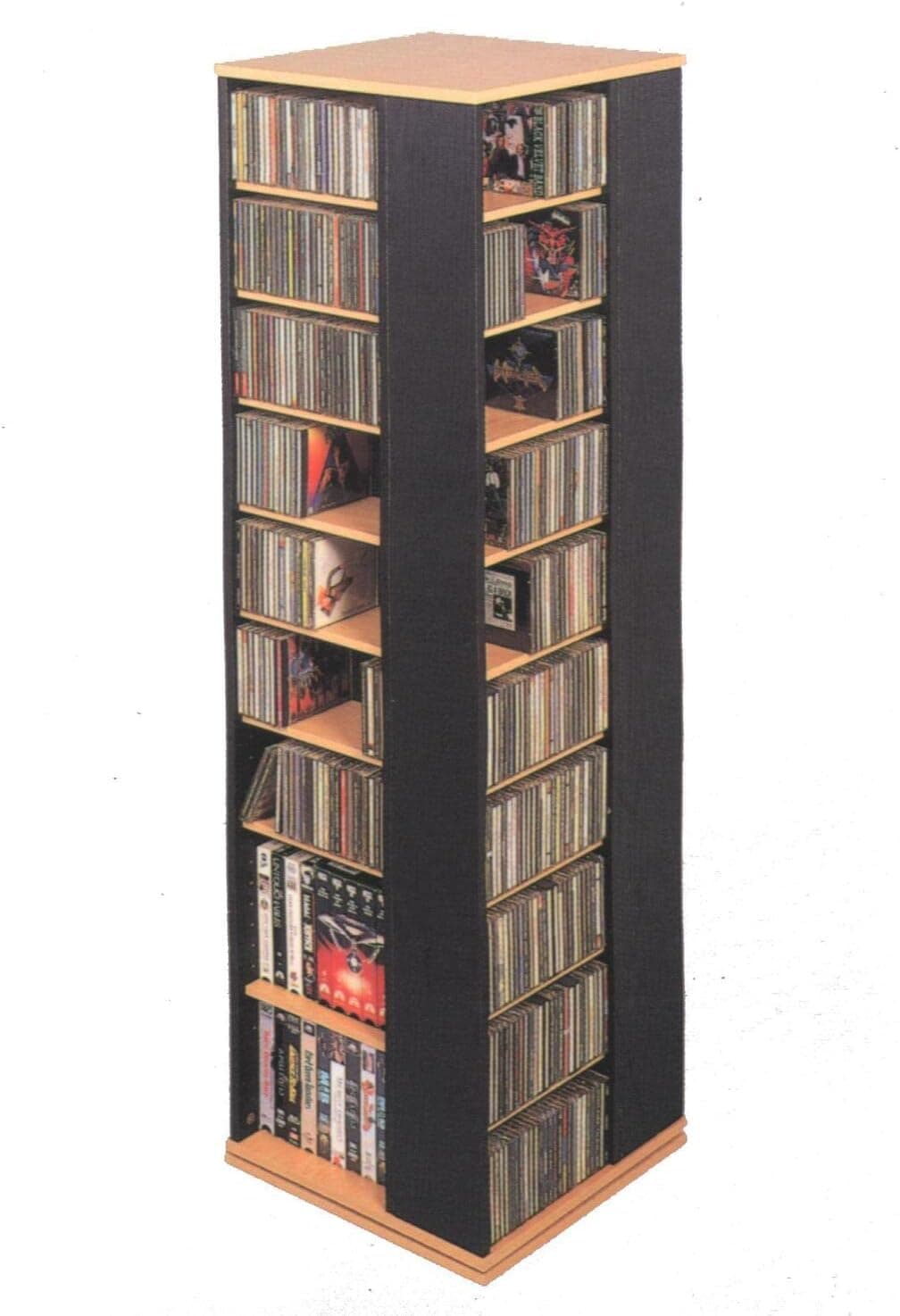 Leslie Dame CD-1040C Revolving CD / DVD Storage Tower, Oak with Black