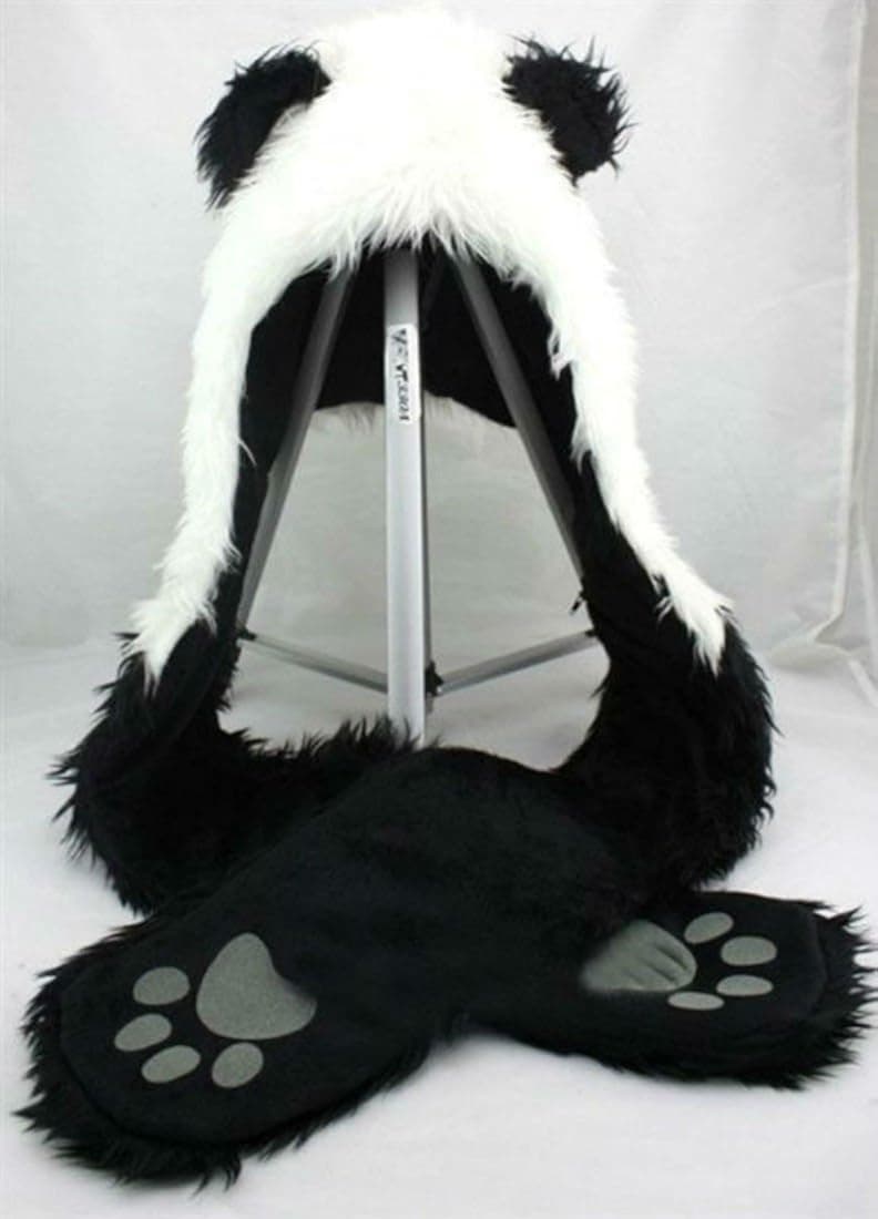 Panda Anime Faux Animal Hood Hoods Mittens Gloves Scarf Spirit Paws Ears New White/Black