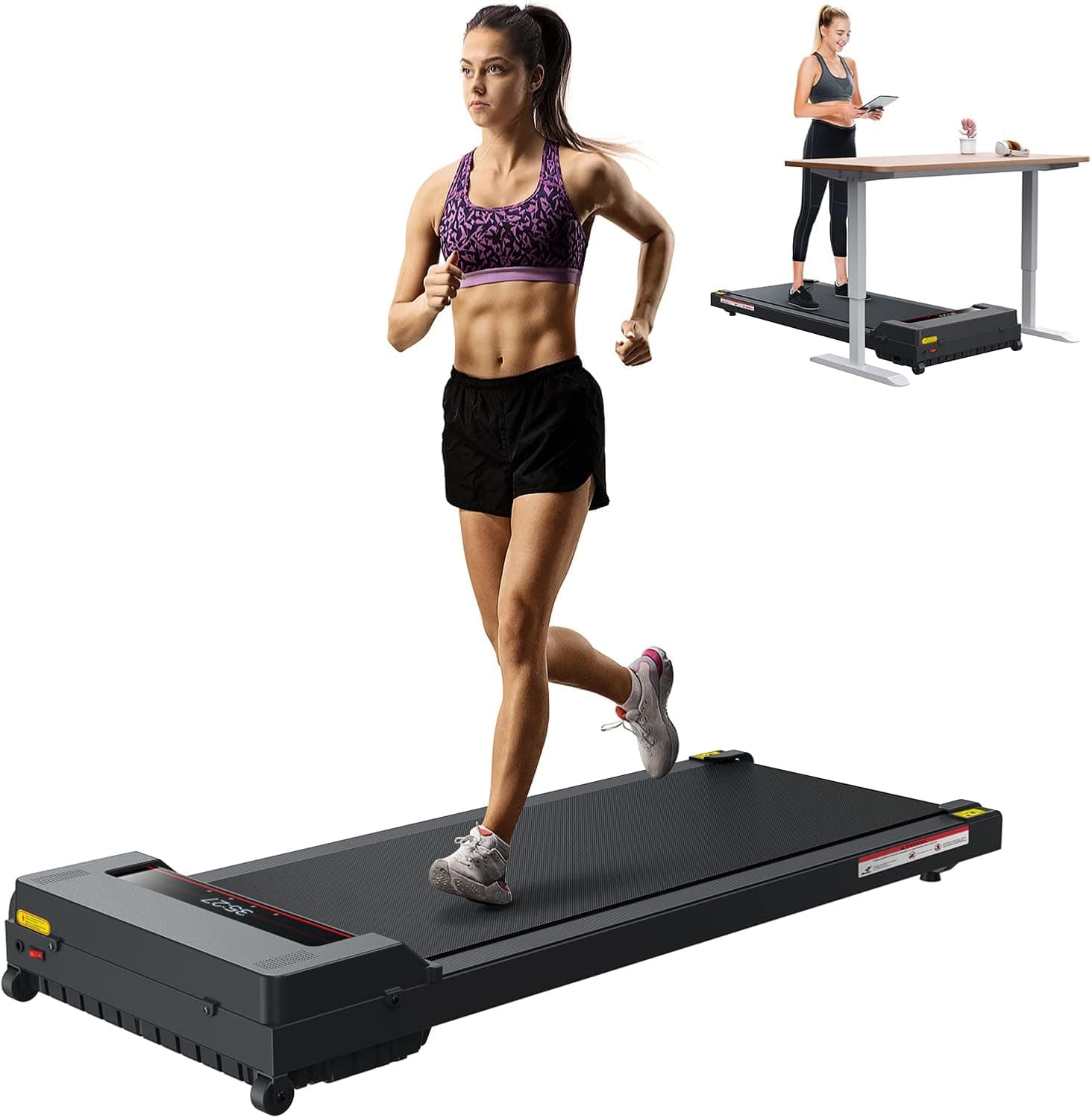 Walking Pad Desk Treadmill, Fophet Portable Under Desk Treadmill Walkstation Installation Free, with Foldable Wheels, Remote Control, Walking Jogging Running Machine, LED Display for Home/Office