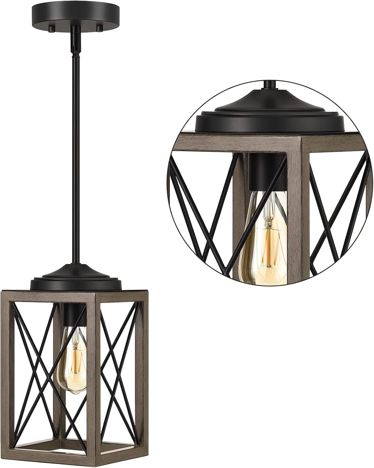 DEWENWILS Pendant Light Fixtures, Metal Hanging Light Fixture with Wooden Grain Finish, 48 Inch Adjustable Pipes for Flat and Slop Ceiling, Kitchen Island, Bedroom, Dining Hall, E26 Base, ETL Listed