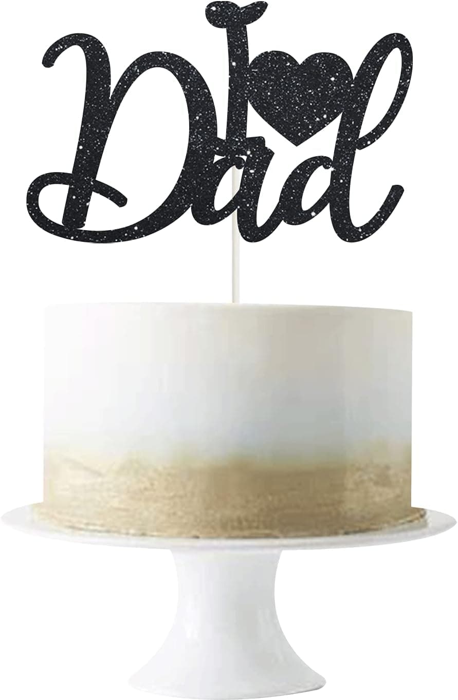 Black Glittery I Love Dad Cake Topper Happy Father's Day Party Cake Decor Love Father/Best Father/NO.1 Dad/Husband Dad Hero/Love You Dad/Dad Festival Birthday Party Cake Supplies Decorations