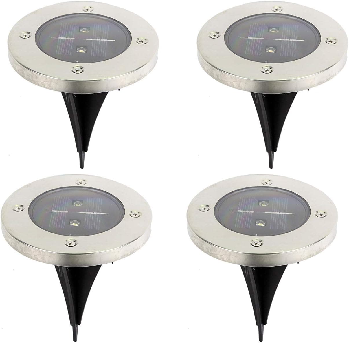 Exlight Solar Powered Ground Light Outdoor Ground Light Garden Landscape Lighting, Pathway, Stairway Comes With 2 LEDs IN One Ground Light 1 Strong Durable Good Brightness Black Base Pack of 4