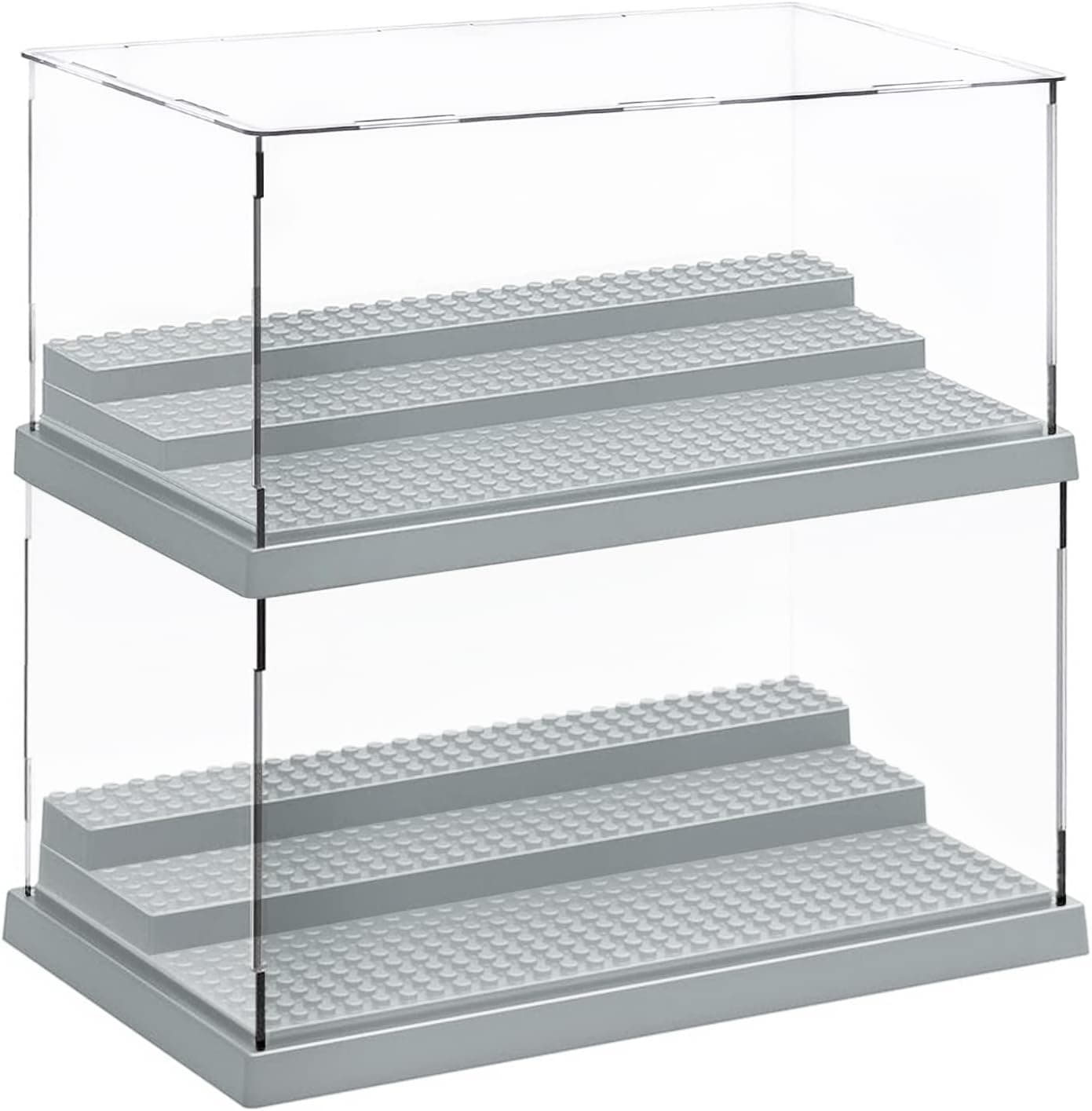 AELS 3-Level Acrylic Display Case, Set of 2, Dustproof Showcase for Collection Bricks Blocks Toys Models Minifigures Building, Clear, Removable, Gray