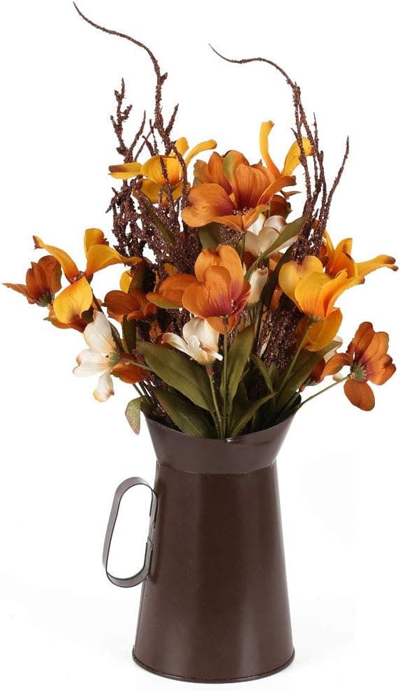 HO2NLE Artificial Fall Flowers with Metal Pot Fall Table Centerpieces Faux Silk Flowers Autumn Flowers Floral Arrangement for Indooor Home Vases Table Centerpieces Mantle Decoration