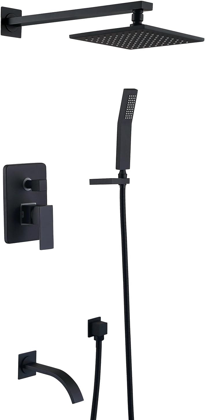 Tub Shower Fixture Big FLOW Rainfall Metal Faucet Systems Wall Mounted Value handheld Included Black