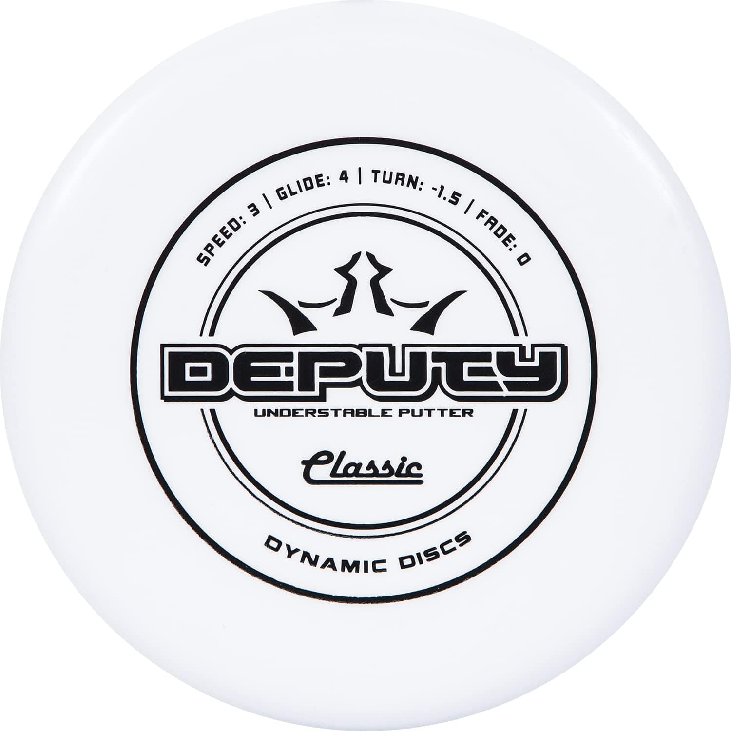 Dynamic Discs Classic Deputy Disc Golf Putter | 170g Plus | Throwing Frisbee Golf Putter | Consistent Disc Golf Flight | Beadless and Shallow Disc Golf Putter | Stamp Color Will Vary (White)