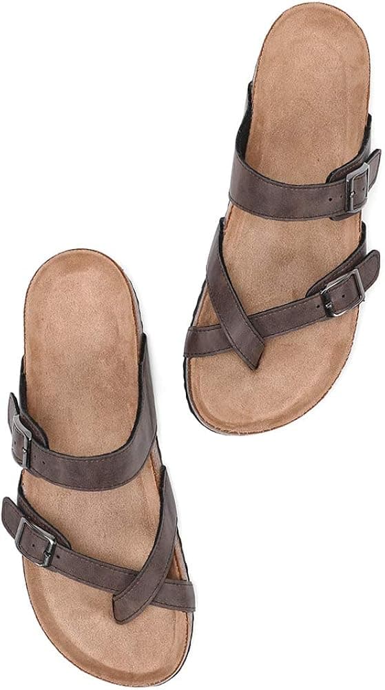 Women's Fashion Slipper Sandals Casual Cork Sole Adjustable Buckle Sandals Flat Sandals Brown 8 Size