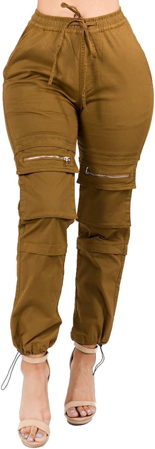 TwiinSisters Women's Fashion High Waist Comfy Multi Pockets Utility Cargo Pants Jogger for Women
