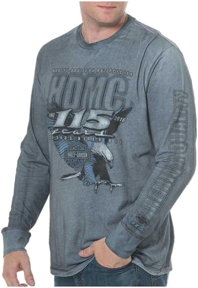 Harley-Davidson Men's 115th Anniversary Landing Long Sleeve Shirt, Blue Wash