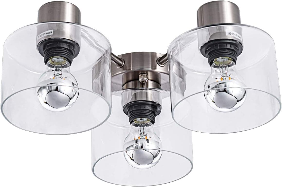 TeHenoo Modern 3-Light Flush Mount Light Fixture,Clear Glass Shade,Brushed Nickel Flush Mount Light for Dining Room, Bedroom, Kitchen,Cafe, Bar, Corridor