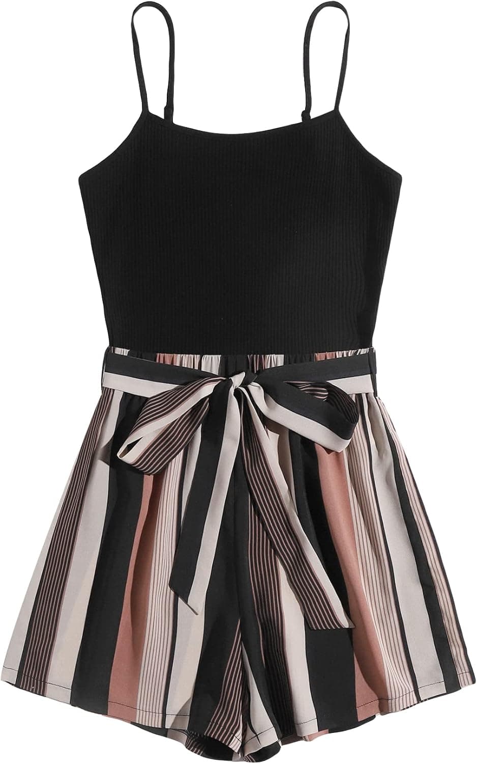 SOLY HUX Women's Summer Sleeveless Belted Cami Romper Short Jumpsuit