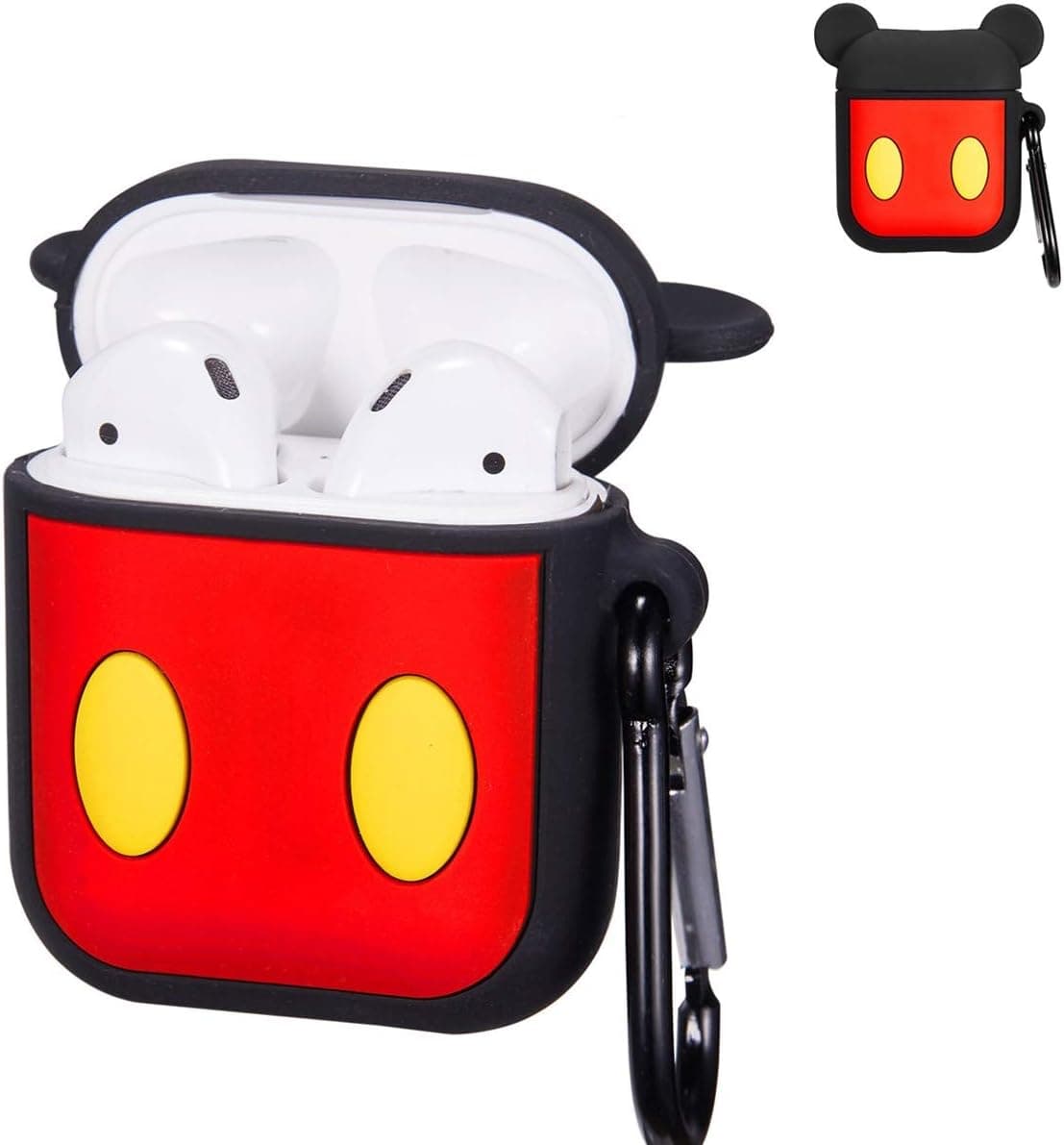 Punswan Black Mickey Airpod Case for Apple Airpods 1&2,Cute 3D Funny Cartoon Character Soft Silicone Catalyst Cover,Kawaii Fun Cool Keychain Design Skin,Fashion Cases for Girls Kids Boys Air pods