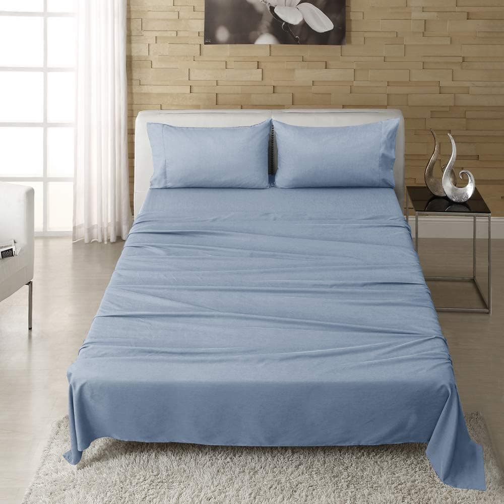 Mejoroom Premium Bamboo Sheets, 4 Piece Bed Sheet Set - Ultra Silky Soft King Bed Sheets Breathable Bedding Blend from Natural Bamboo Fiber - Deep Pocket Eco Friendly Wrinkle Free - King，Sky Blue