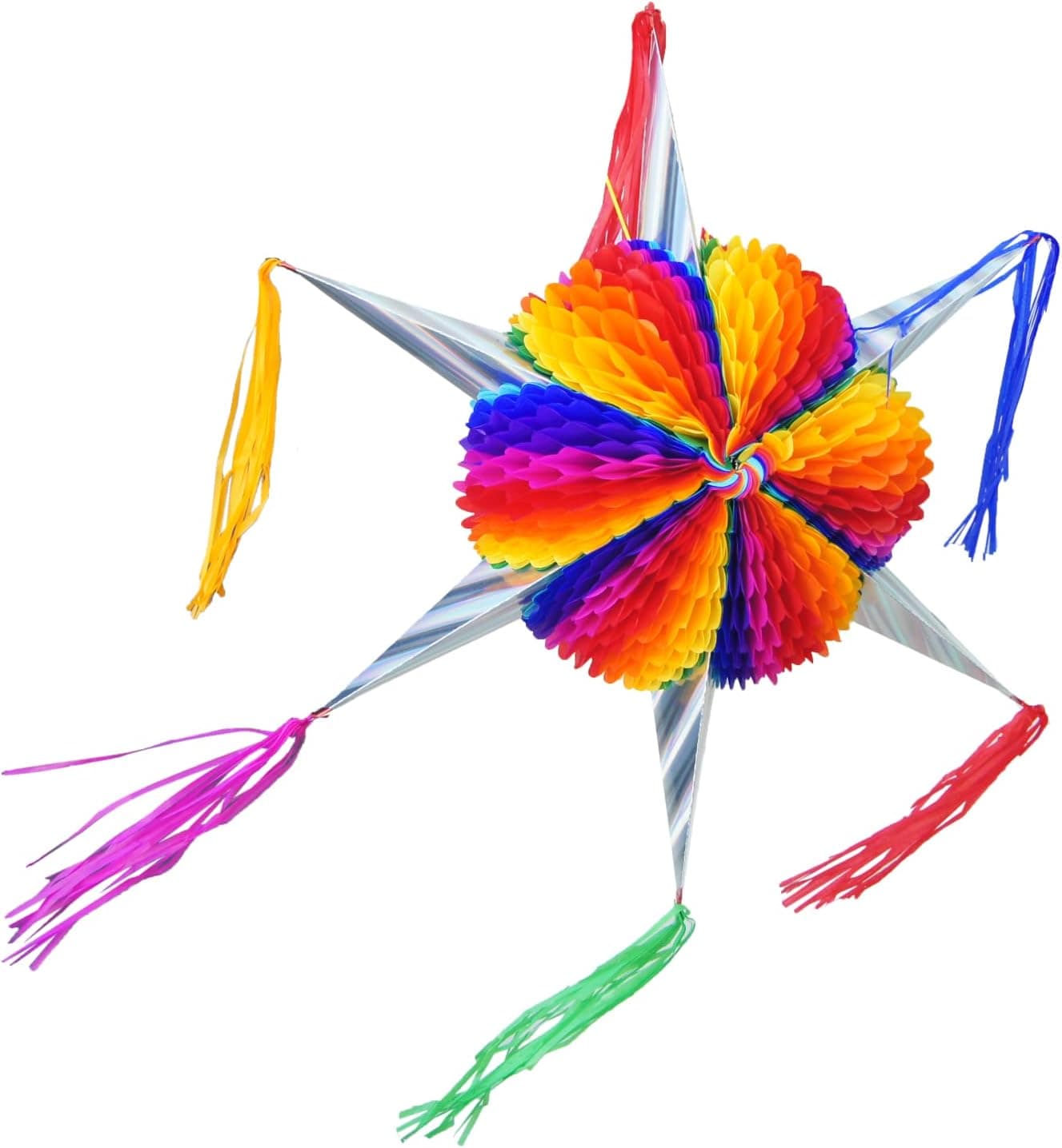 Giveen Traditional Mexican Rainbow Piñata, Themed Party Hanging Decoration - Festive Pinata for Cinco de Mayo, Kids Birthday Party, Dia Los Muertos, Halloween Big Colorful Foldable – With Rope