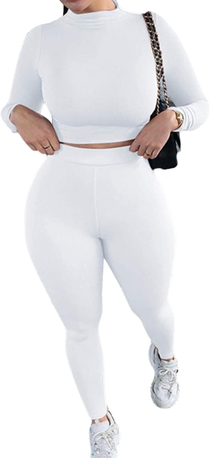 2 Piece Women Bodycon Tracksuit Outfits Set Long Sleeve Pullover Tops Legging Pants Ladies Solid Color Clothes