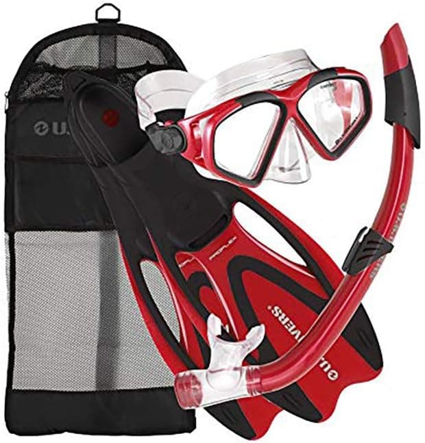 U.S. Divers Adult Cozumel Mask/Seabreeze II Snorkel/Proflex Fins/Gearbag (Ele.