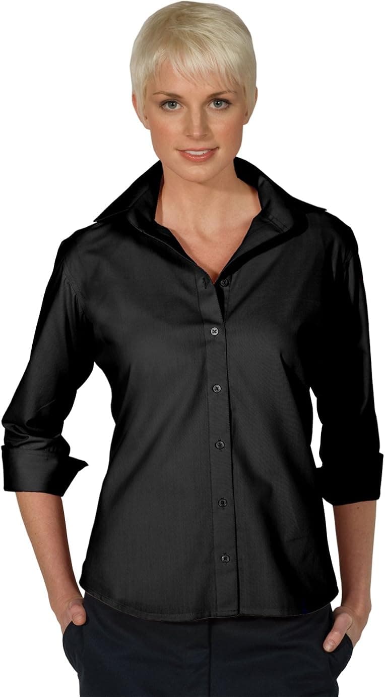 Edwards Garment Women's Open Neck 3/4 Sleeve Narrow Placket Poplin Blouse