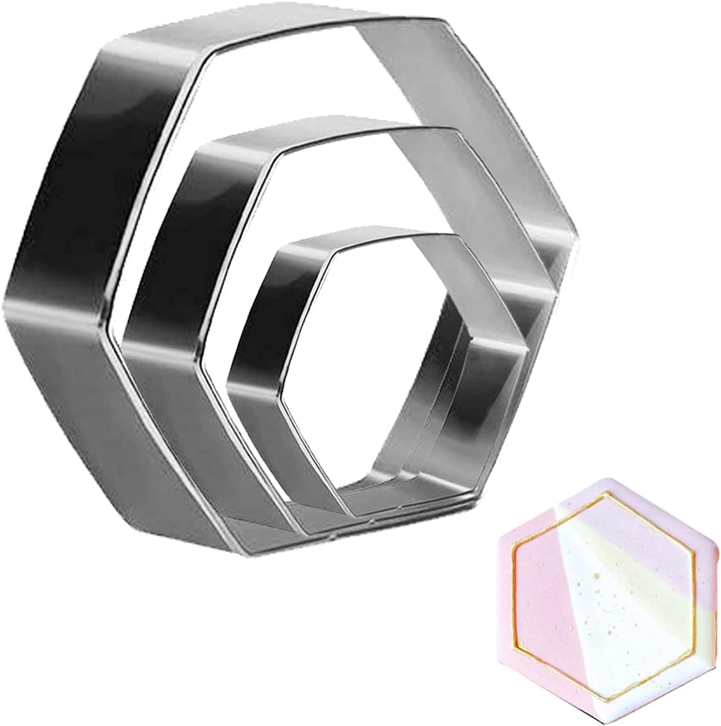3 PCS Large Stainless Steel Hexagon Cookie Cutter Set Biscuit Molds Fondant Cake Cookie Cutter Set