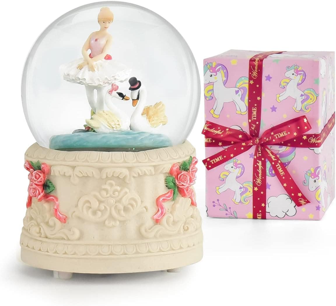 Ballerina Music Box Snow Globe - Ballet Gift for Girls Wife Girlfriend Daughter Friend Birthday Christmas Valentine Anniversary Wind Up Musical Box with Light Play Castle in The Sky