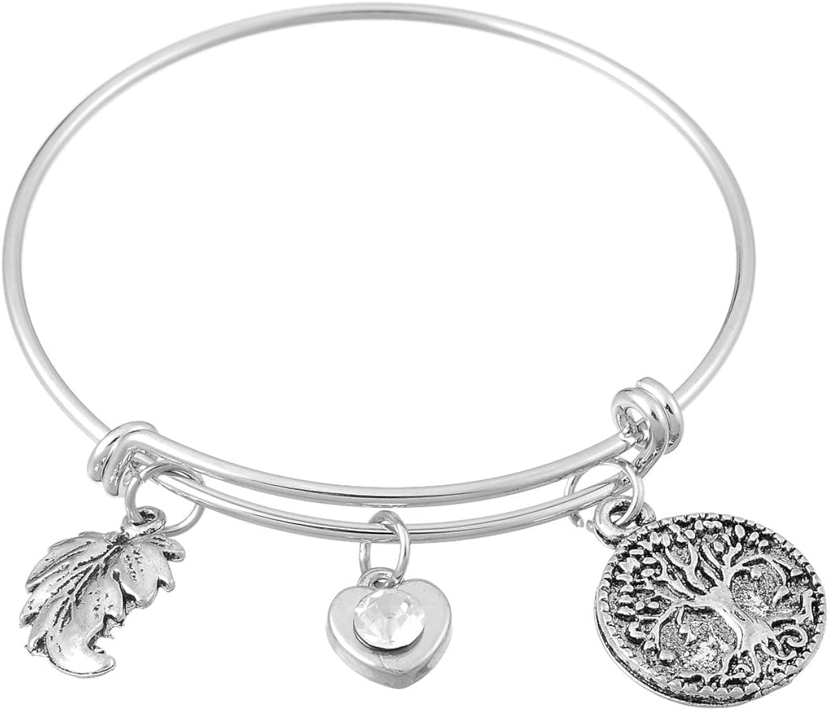 8Years(R) "Tree of Life" Bangle Bar Alloy Expandable Wire Cuff Bangle Bracelet With Charming Pendants