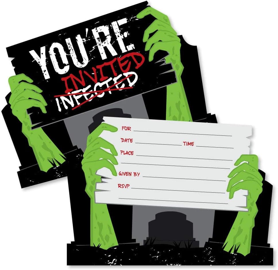 Big Dot of Happiness Zombie Zone - Shaped Fill-in Invitations - Halloween or Birthday Zombie Crawl Party Invitation Cards with Envelopes - Set of 12