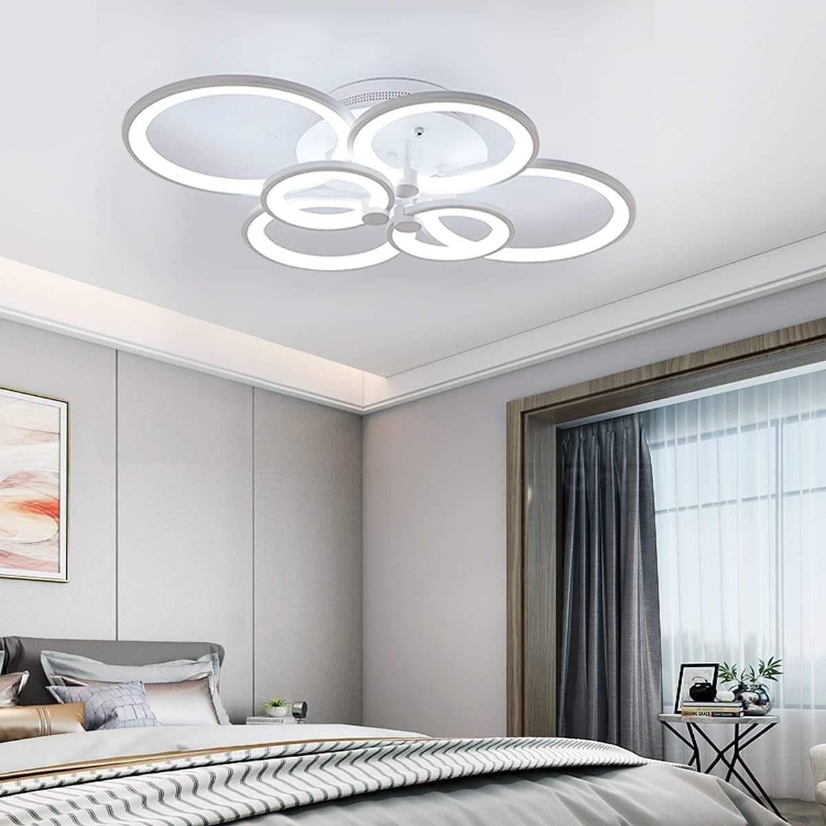 sinear Modern Led Ceiling Light , 31” Flush Mount Ceiling Lamp, 6 Rings Chandelier Lighting Fixture for Living Room,Dining Room, Kitchen,Bedroom (31inch 6 Rings LEDs Internal)