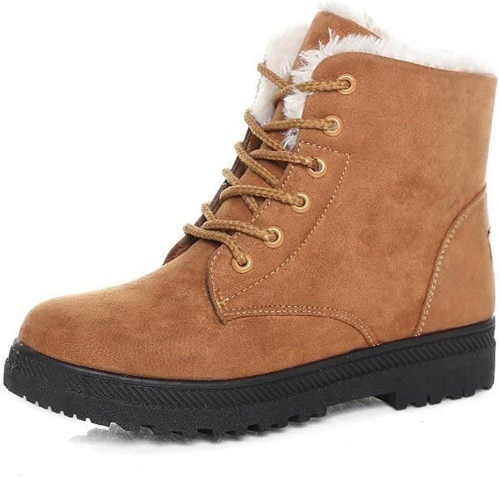 Alicegana Women's Suede Waterproof Lace Up High Top Winter Snow Boots Khaki