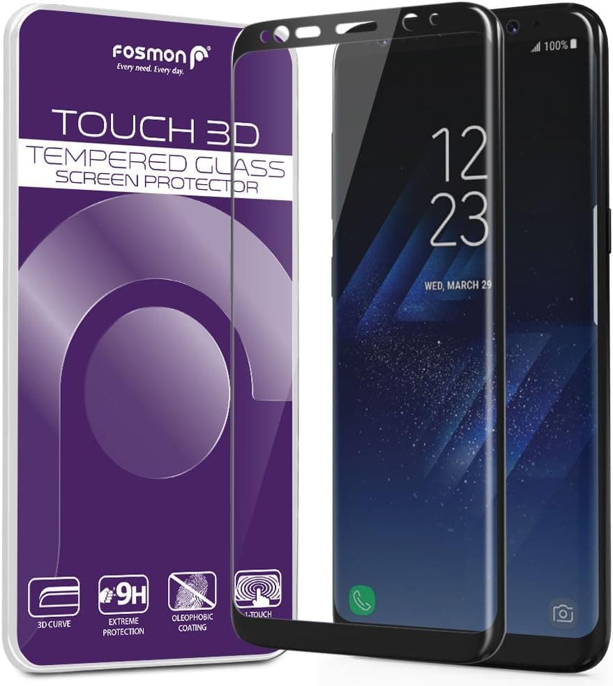 Fosmon Galaxy S8 Screen Protector, TOUCH 3D [Full Coverage |HD Clear Tempered Glass] Color Layer 9H Hardness Oleophobic Coating Glass Shield for Galaxy S8 (Black)