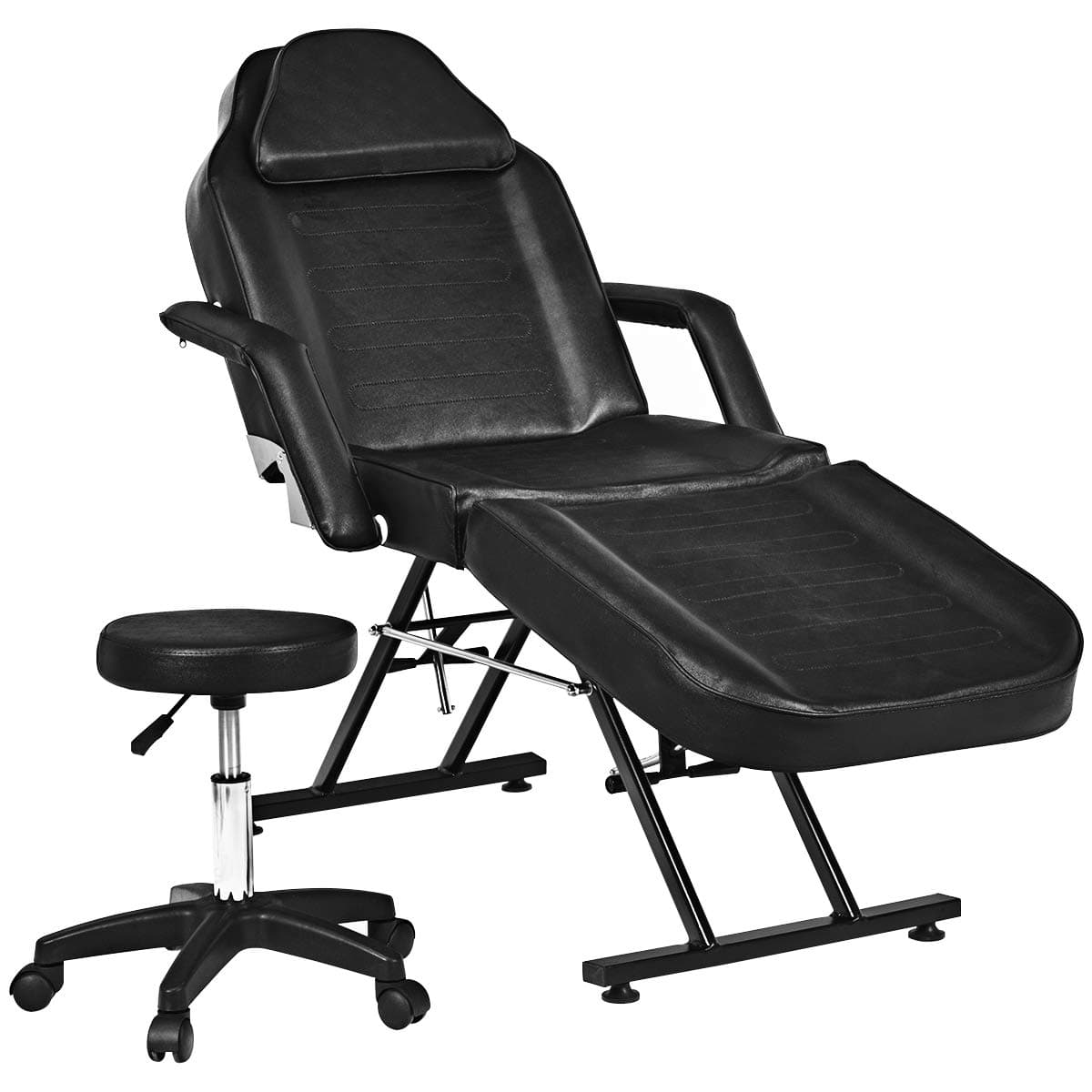 Giantex Adjustable Massage Table Massage Bed w/Stool, 3-Section Convertible Spa & Salon Facial, Tattoo Chair, Removable Headrest Facial Cradle, Professional SPA Beauty Facial Bed Massage Equipment