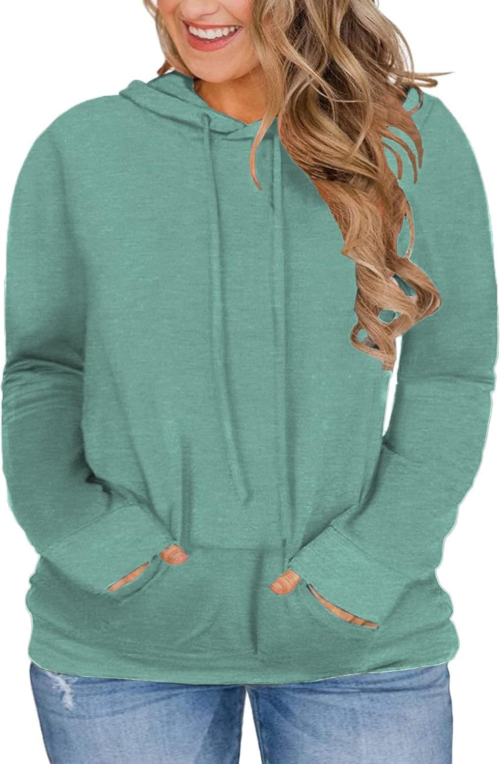 VISLILY Women's Plus-Size-Hoodies-Sweatshirts Long Sleeve Tops with Pockets