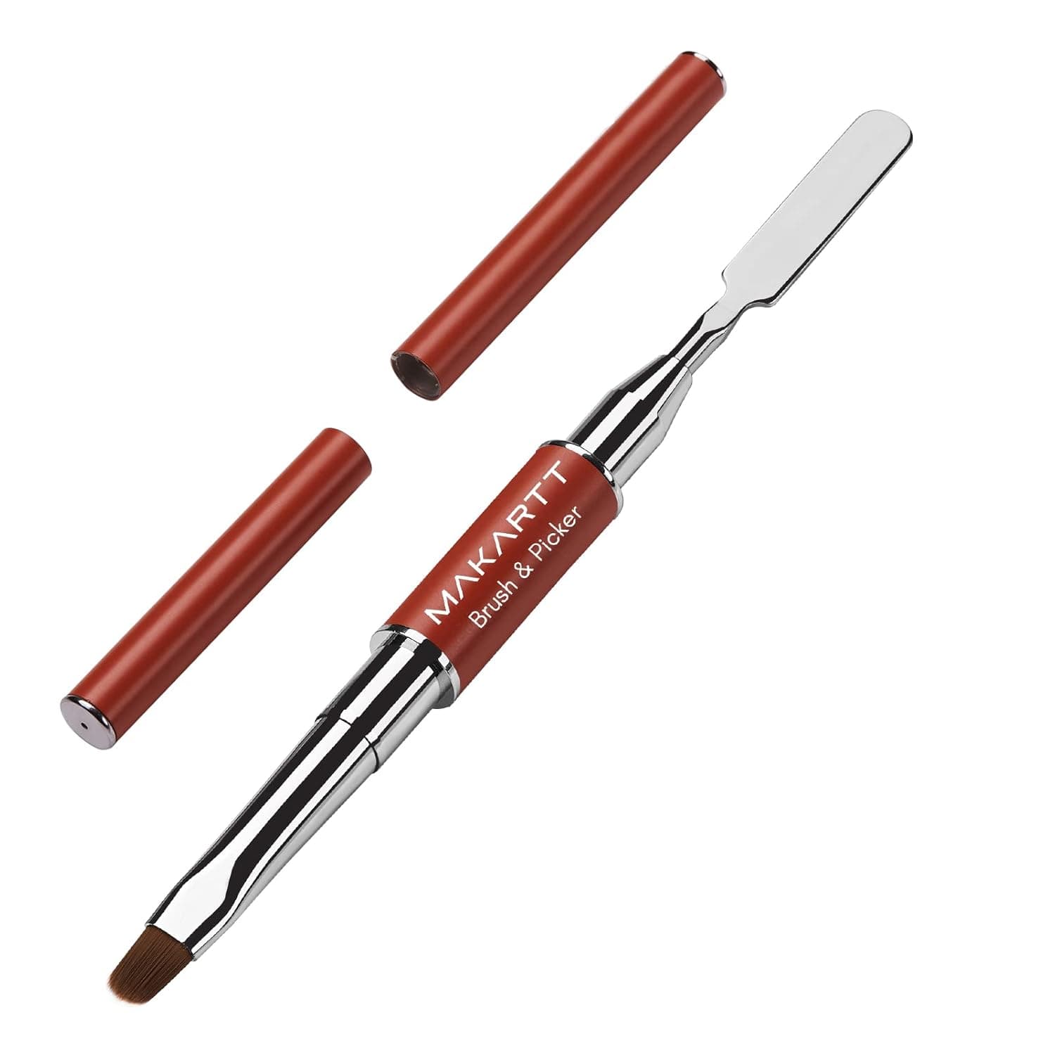 Makartt Poly Extension Nail Gel Brush & Picker, 2 IN 1 Design Nail Brush and Spatula, Dual-Ended Acrylic Nail Brush Tool Stainless Steel Gel Nail Brush Tool for Salon at Home DIY Manicure(Red)