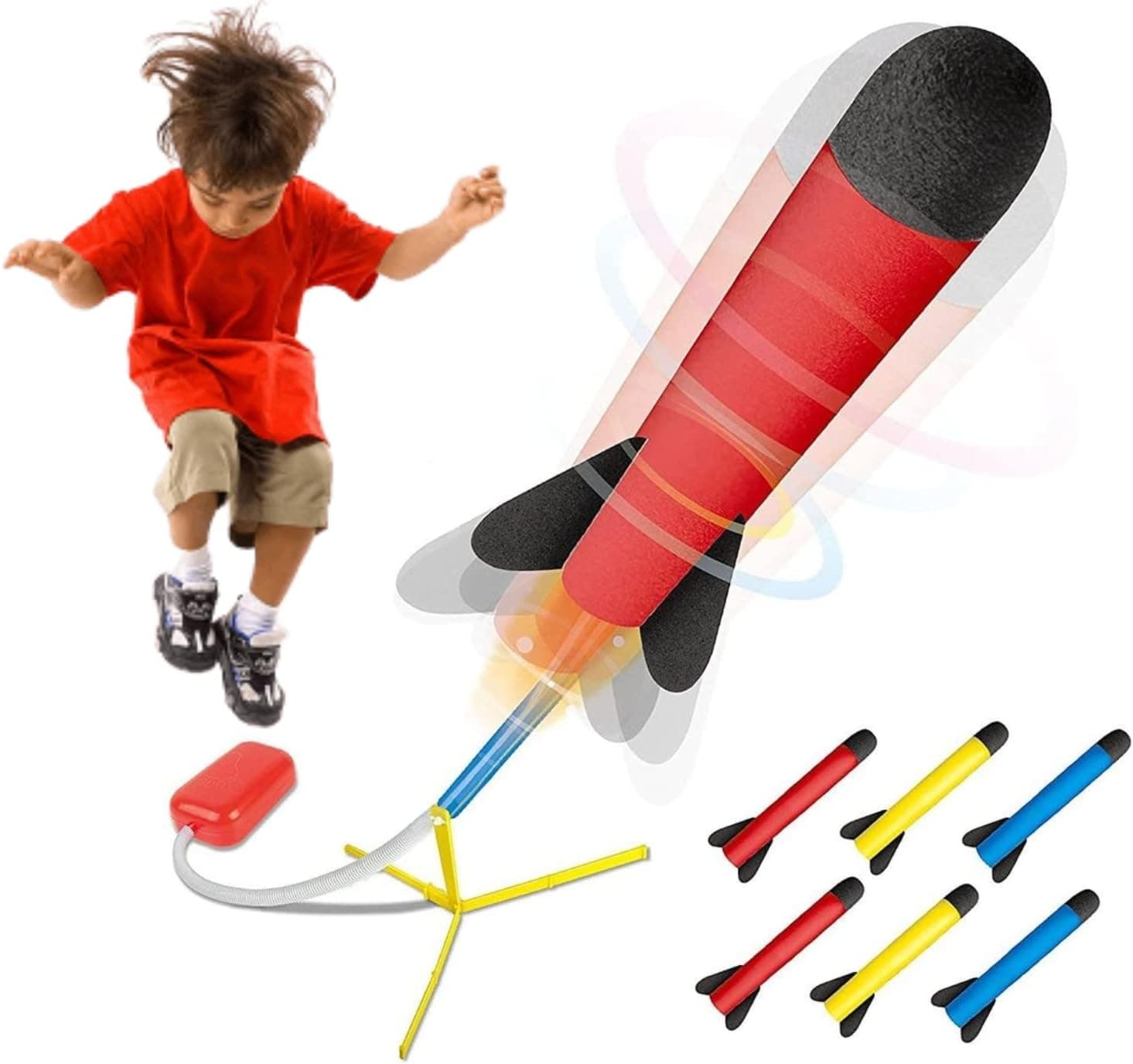 Play22 Toy Rocket Launcher for Kids - Shoots Up to 100+ Feet - Stomp Rocket Includes 6 Foam Rockets, 3 Colors - Best Birthday Gift for Boys and Girls - Fun Outdoor Toys Play for Kids Age 3+ Years
