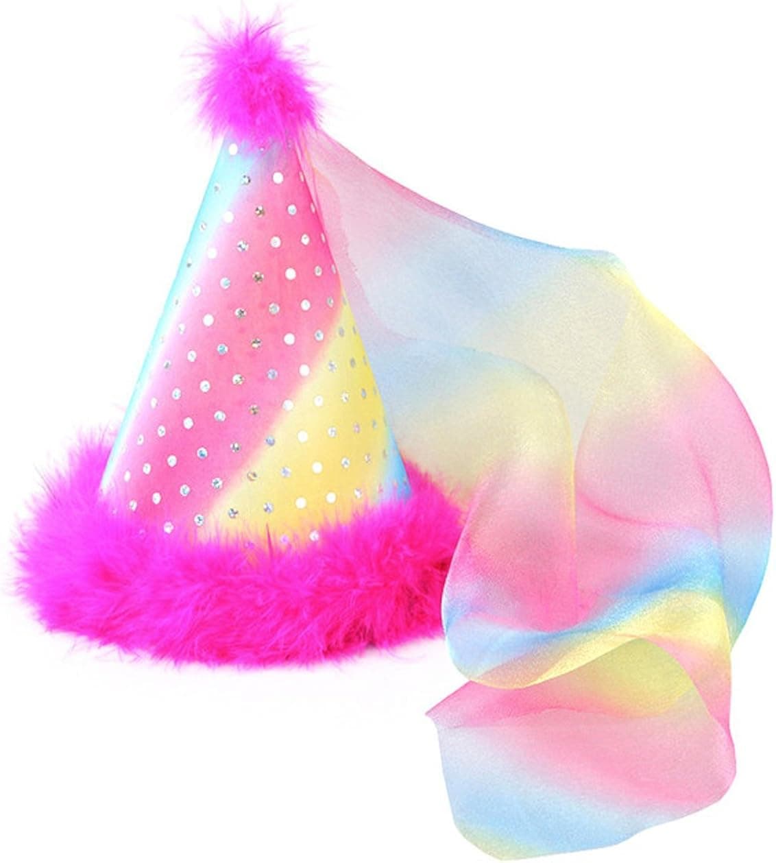 Birthday Party Hat Rainbow Sparkle Kids Party Hat Feathers