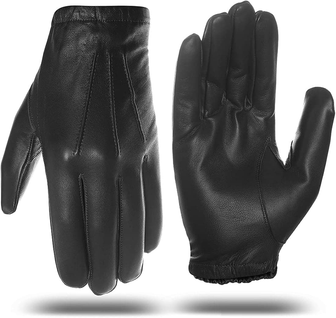Harssidanzar Mens Thin Unlined leather police duty gloves GM031