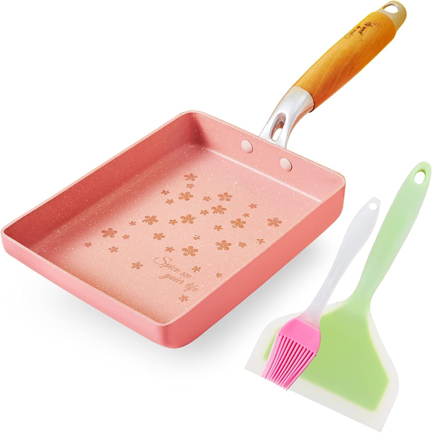ROCKURWOK Omelette Pan， Tamagoyaki Japanese Egg Pan, 7” x 6”, Nonstick Retangle Small Frying Pan, Pink