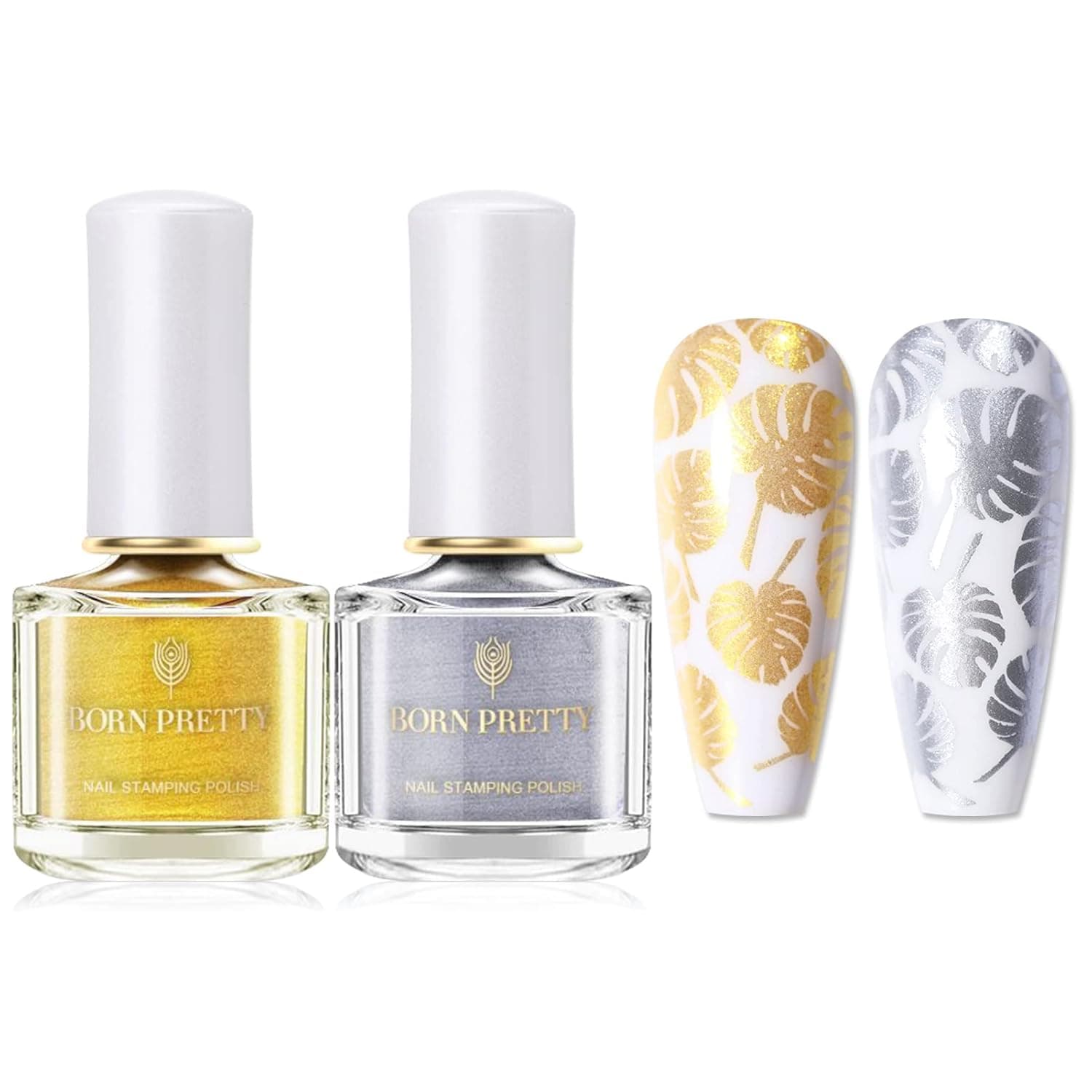 Born Pretty Stamping Polish Nail Art Image Stamp Polish Set Print Polish Varnish 2 Bottles Gold Silver