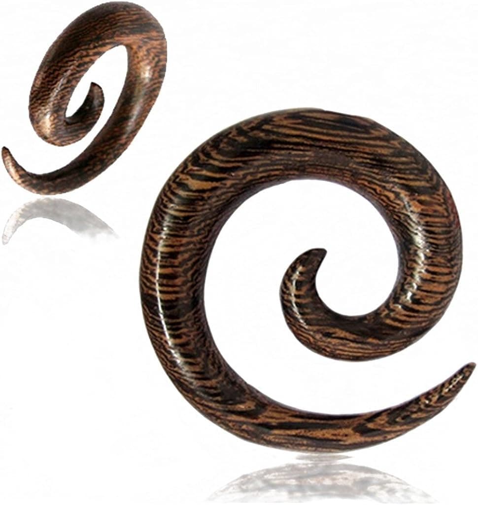 Spiral Wood Gauge Piercings Psychedelic Wood Tapers Handmade (Multiple Sizes Available)