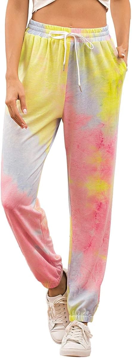 VILOVE Women's Tie Dye Drawstring Waist Sweatpants Yoga Workout Active Long Pants Light Pink Medium