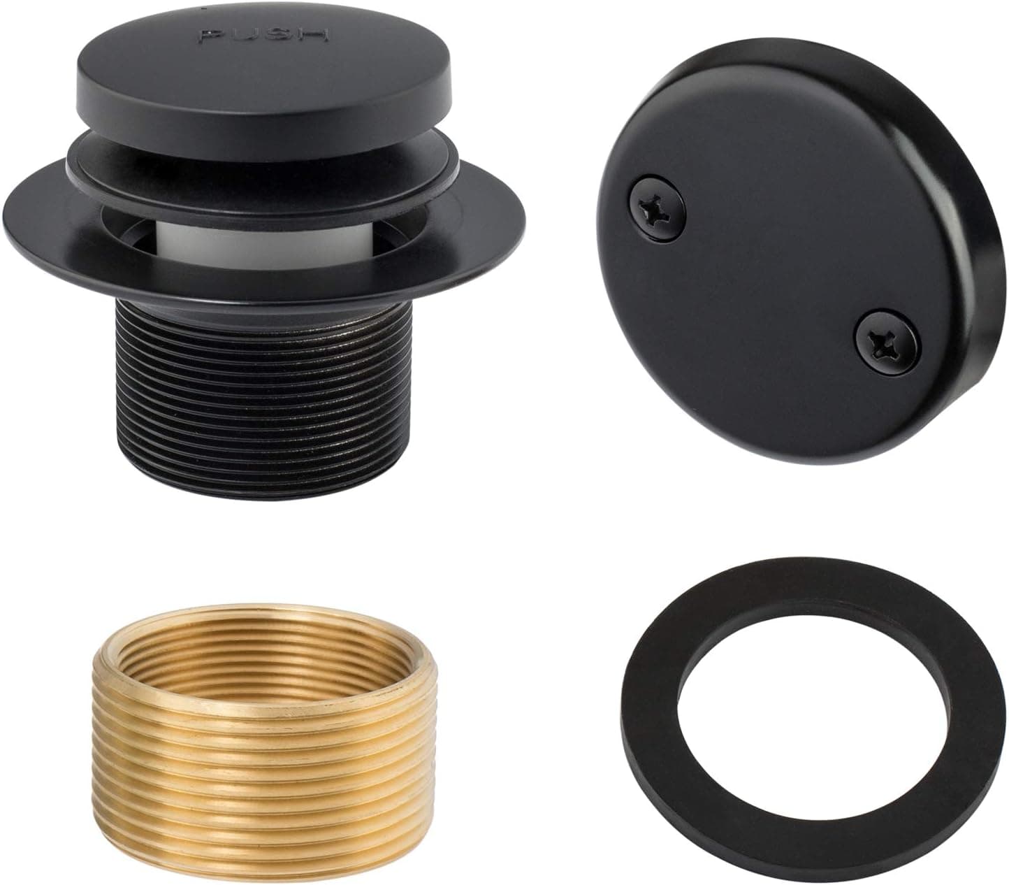 Artiwell Tip-Toe Tub Trim Set with Two-Hole Overflow Faceplate, Replacement Bath Drain Trim Kit with 2-Hole Overflow Faceplate and Universal Fine/Coarse Thread (MATT Black)