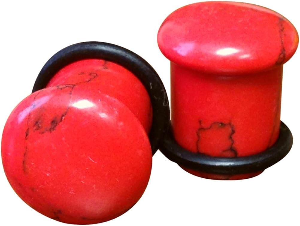 Lobal Domination Pair of Red Turquoise Single Flare Stone Plugs - 4g Thru 5/8" Available