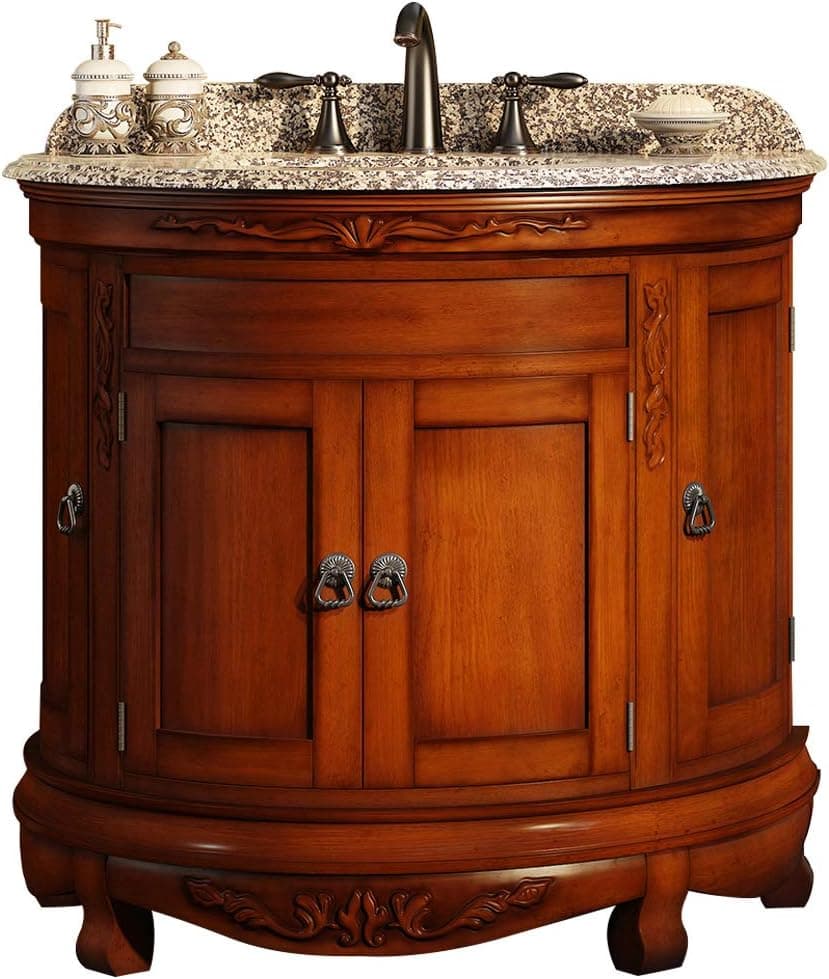 Ove Decors Victoria VB Vanity with Granite Countertop and Ceramic Basin, 36-1/2-Inch Wide, Light Cherry