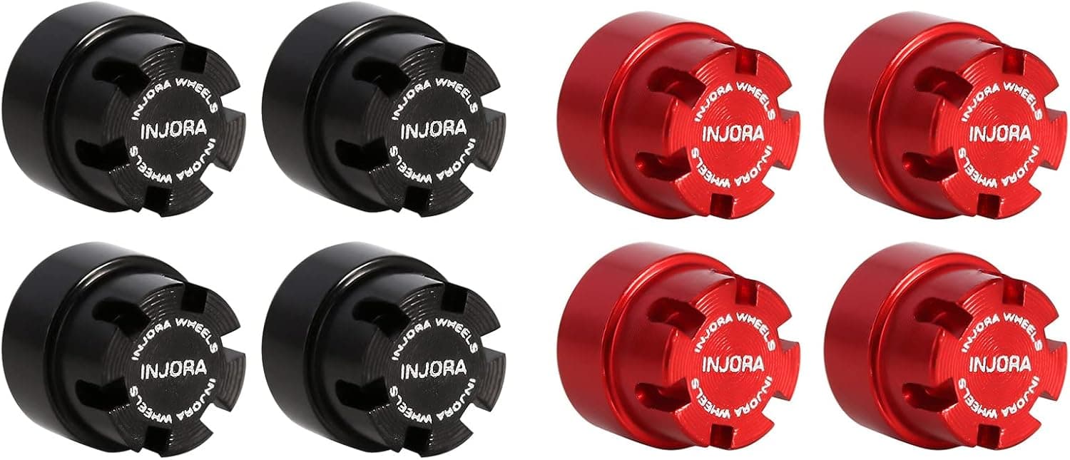 INJORA M2 Wheel Nuts Cap 1.0 Beadlock Wheel Upgrade Parts for Axial SCX24 Deadbolt JLU Gladiator Bronco RC Crawler Car(Black&Red)