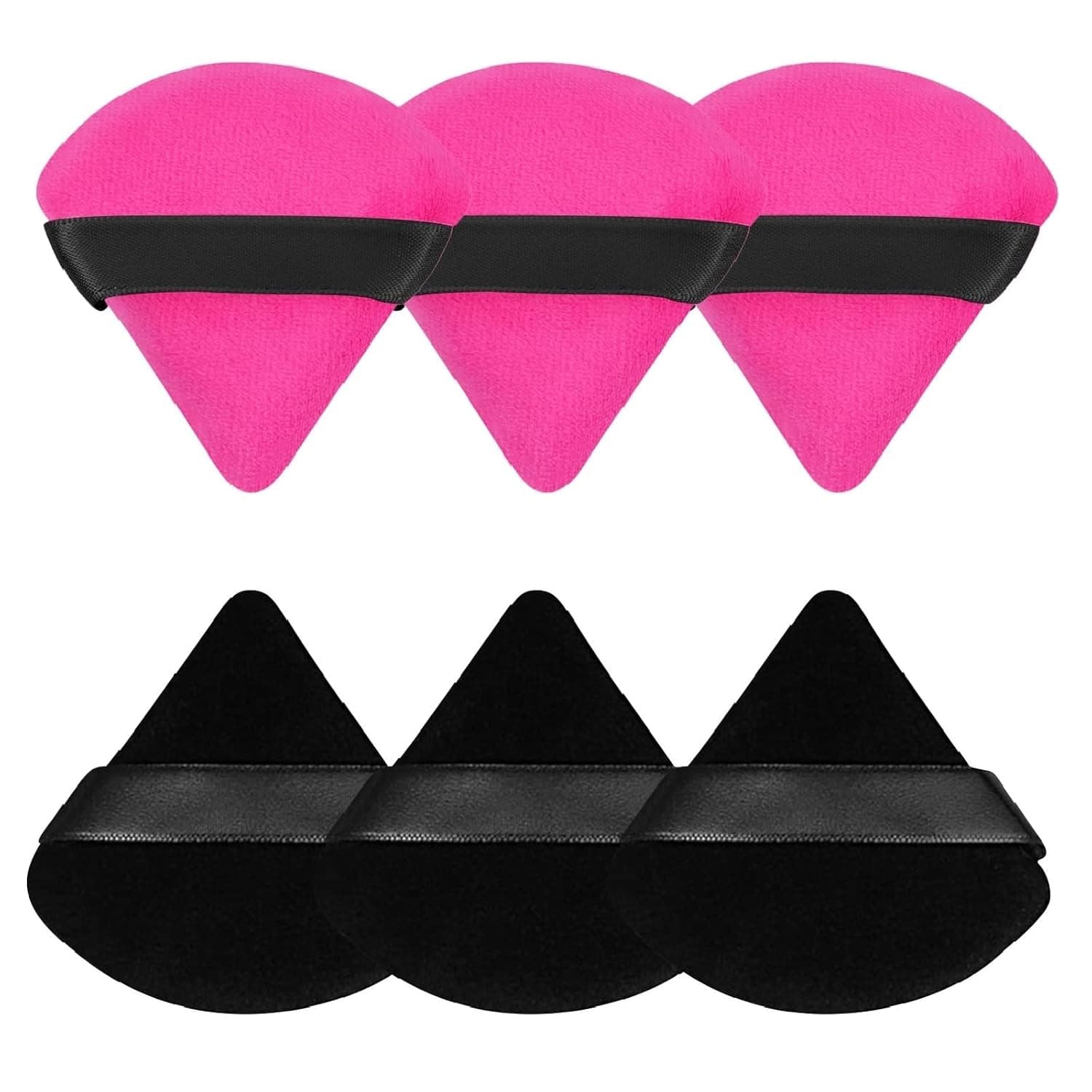 Pimoys 6 Pieces Powder Puff Face Triangle Makeup Puff Soft Velour Puffs for Loose Powder Mineral Powder Body Powder Cosmetic Foundation Sponge Beauty Blender Makeup Tools(Black and Rose Red)